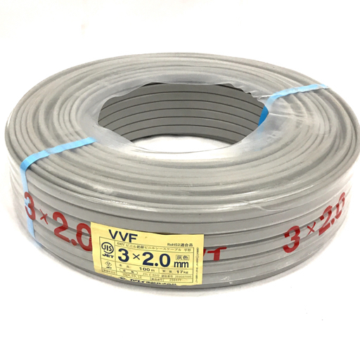 カワイ電線 VVFケーブル 絶縁ビニルシースケーブル 3×2.0mm グレー 600V 未使用品